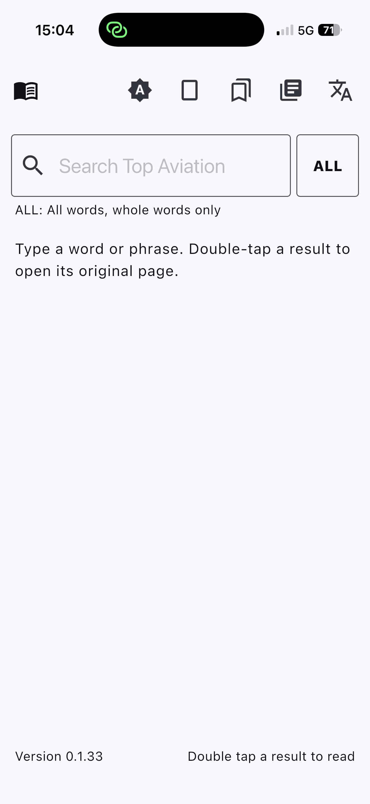 Search screen set to ALL, before a word is typed