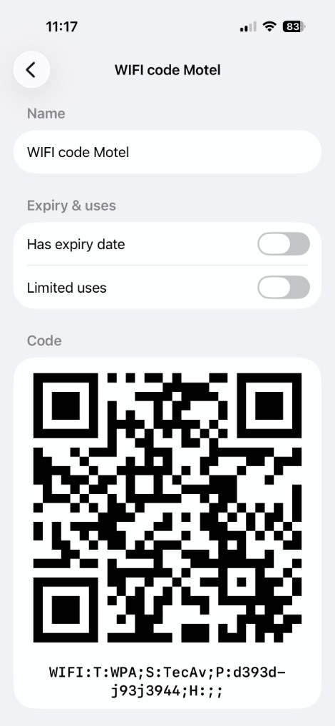 Ticket detail on iPhone showing a redrawn Wi-Fi QR code