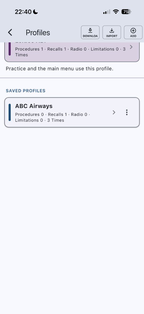 Profiles list showing ABC Airways