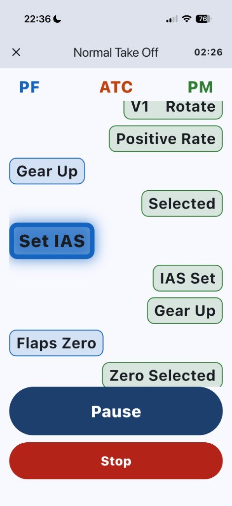 Training a Normal Take Off, with Set IAS highlighted for the pilot flying
