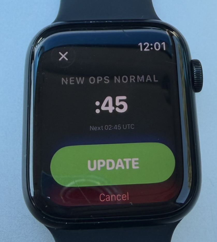 Ops Normal Timer change-minute screen showing NEW OPS NORMAL :45 and UPDATE button