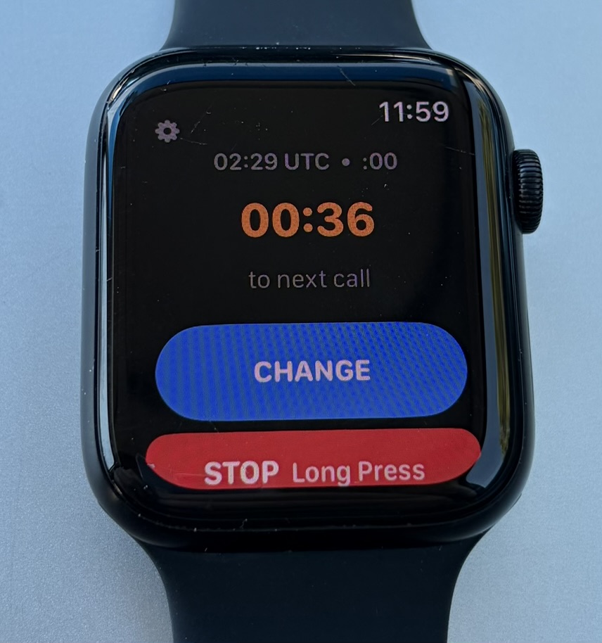 Ops Normal Timer running screen with orange countdown 00:36 to next call