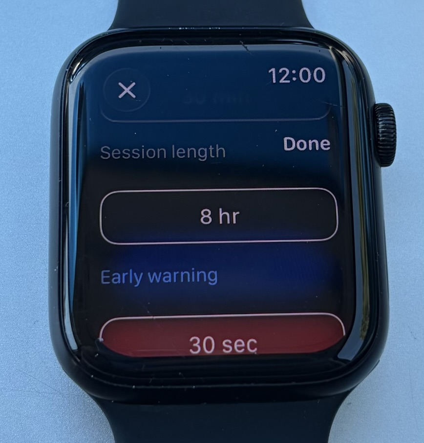 Ops Normal Timer settings showing session length 8 hr and early warning 30 sec